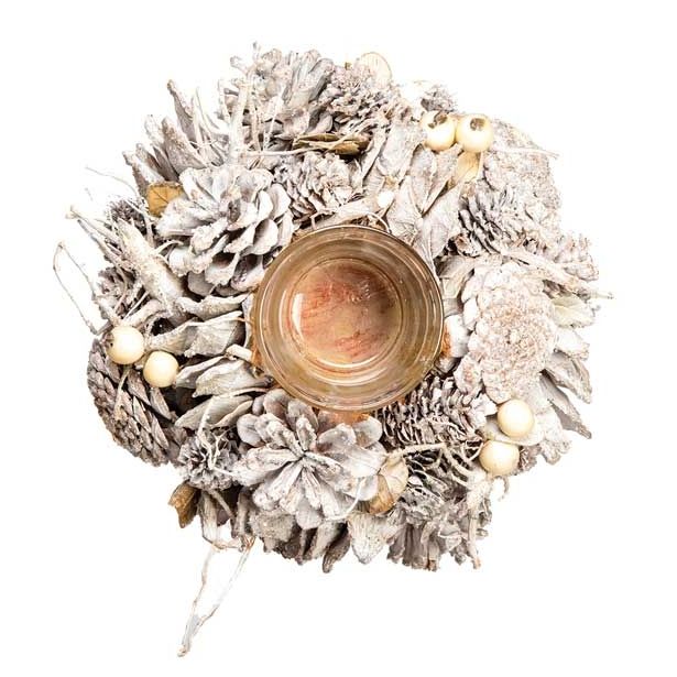 NAMIZNA DEKORACIJA GLOSSTYLE SVEČNIK FI 19 CM BELI S STEKLENIM KOZARČKOM