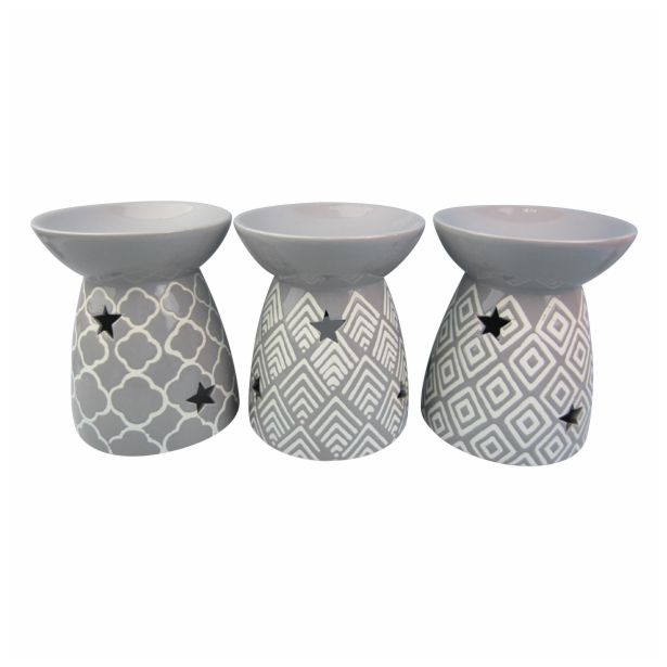 SVEČNIK GLOSSTYLE IZPARILNIK 15 CM SIVI KERAMIČNI RAZLIČNI DEKOR