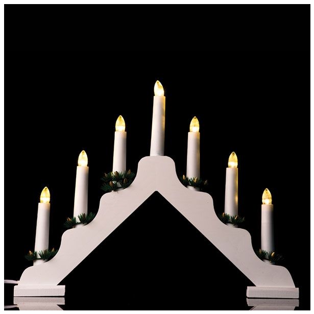 LUČKE MQ SVEČNIK LESEN BELI 7 LED TOPLO BELE 40X5X30 CM