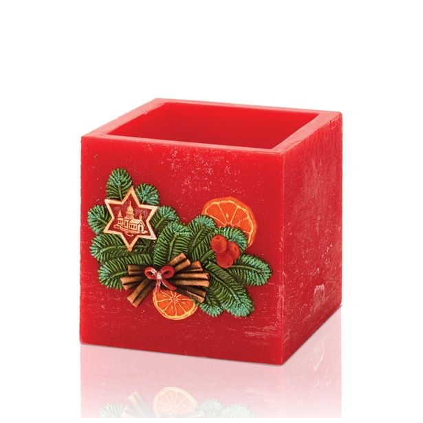 SVEČNIK MULLER LAMPION 110X105 MM RDEČE BARVE NOVOLETNI MOTIV