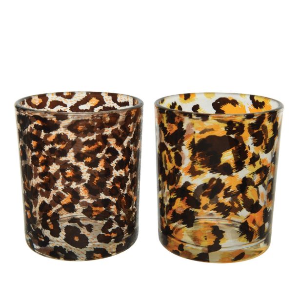 SVEČNIK ODTIS LEPOARDA 2 MOTIVA, 7X8.4 CM