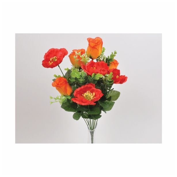 SVILENO CVETJE DAR VRTNICA IN MAK ŠOPEK X12 ORANŽNO RDEČ