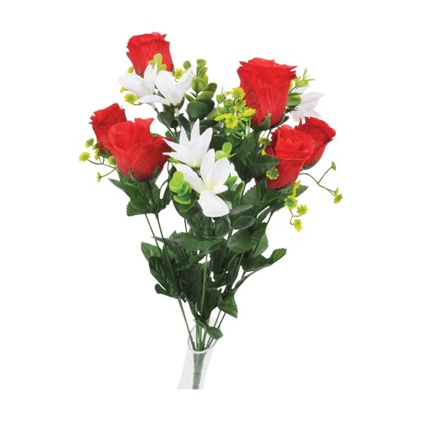 SVILENO CVETJE DAR VRTNICA ŠOPEK X 10 RDEČ Z BELIMI CVETOVI,ZELENJEM