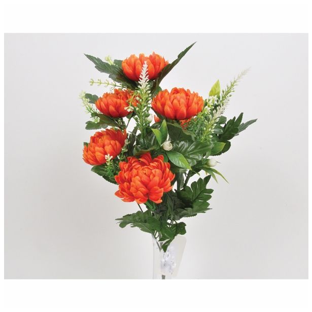 SVILENO CVETJE KRIZANTEMA ŠOPEK X 10 RDEČE ORANŽEN Z ZELENJEM