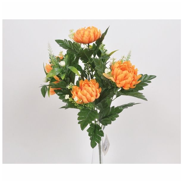 SVILENO CVETJE KRIZANTEMA ŠOPEK X 10 RUMENO ORANŽEN Z ZELENJEM