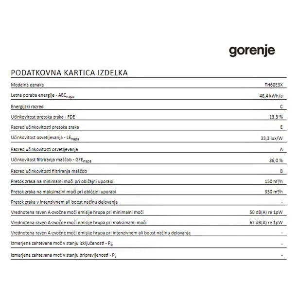 IZVLEČNA KUHINJSKA NAPA GORENJE TH60E3X