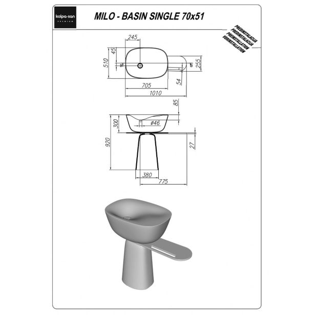 TOALETNA OMARICA KOLPA SAN MILO 70X51 + SH. WHITE S POLICO