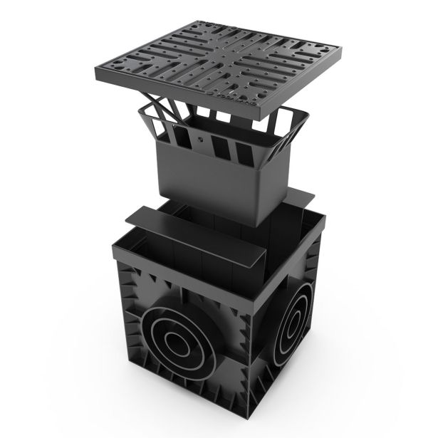TOČ.POŽIRALNIK 2PR-BASE 300X300X300MM, Z LTŽ POV.REŠ. B125KN, Z VEDROM ZA ČIŠČENJEIN PROTI SMRADNIM SIFONOM