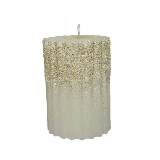 TOP SVEČA DECORIS BELA, BLEŠČ., REBRASTA H10 CM, FI 7CM