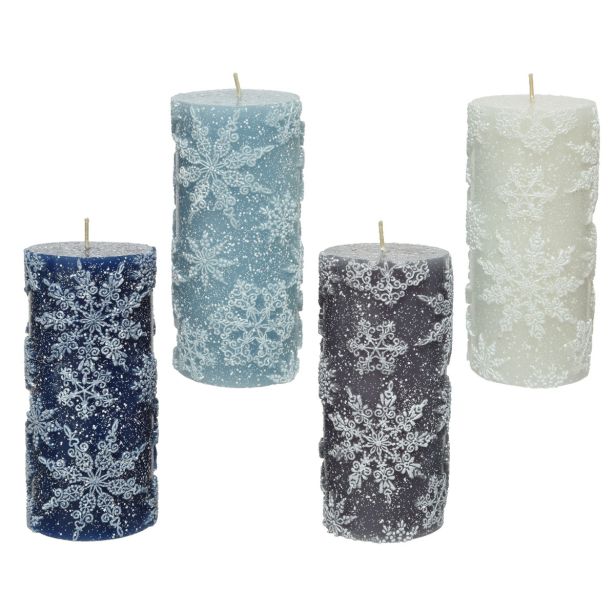 TOP SVEČA DECORIS S SNEŽINKAMI, FI 7 CM VIŠINA 15 CM, SORT