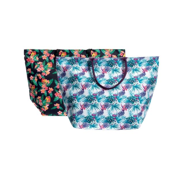 TORBA, NAHRBTNIK SIRETESSILE ROČNA 58X61X26 CM ROŽE MODRE IN ČRNE