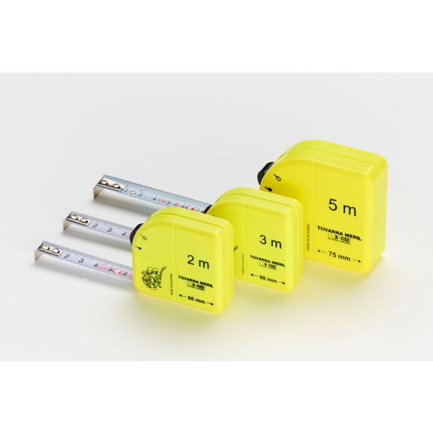 TRAČNI METER NA VZMET TOVARNA MERIL KOVINE 3M X 13 MM FLOURESCENTNI MBF3