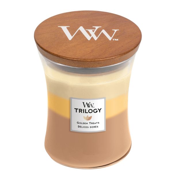 SVEČA V KOZARCU WOODWICK TRILOGY MEDIUM GOLDEN TREATS