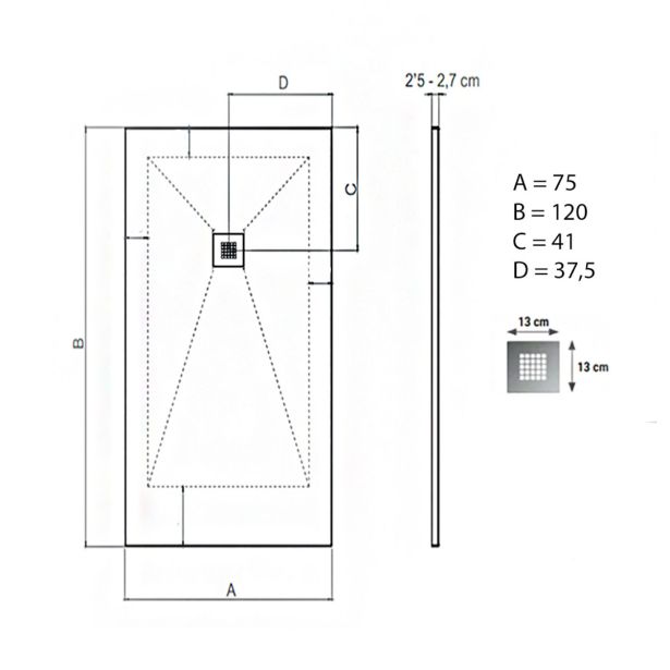 TUŠ KAD HIDRONATUR CLASSIC S SIFONOM 75X120