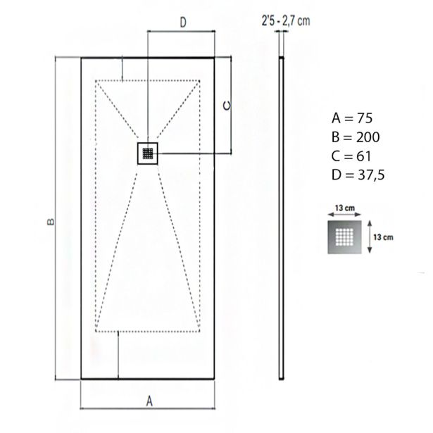 TUŠ KAD HIDRONATUR CLASSIC S SIFONOM 75X200