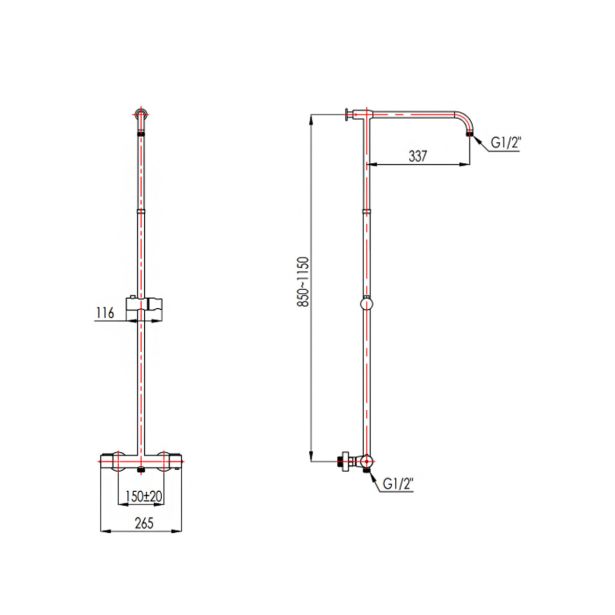 TUŠ SISTEM BLITZ COOL 527/K TERMOSTATSKA BELA S CEVJO, ROČNO IN NADGLAVNO PRHO