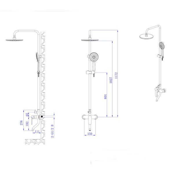 TUŠ SISTEM INTER CERAMIC Z TUŠ ROČKO 5 FUNKCIJ MAT SREBRNA (MARSEILLE)