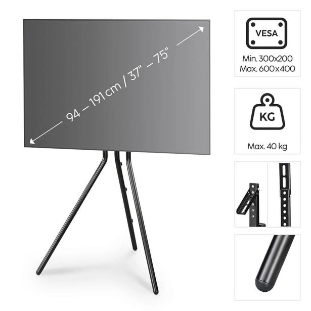 TV STOJALO, PROSTOSTOJEČE STOJALO, NASTAVLJIVA VIŠINA, 191 CM (75") DO 40 KG