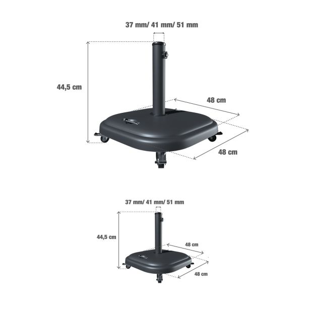 UMB. PODNOŽJE ROLIX Z/KOLESI BETON PP 25KG KV.48X48 TEMNO SIVA