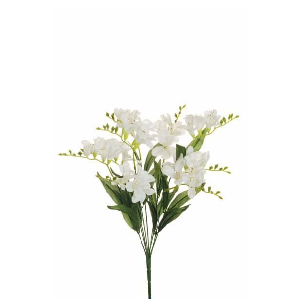 UMETNO CVETJE EVERGREENS FREZIJA V ŠOPKU BELA 50 CM