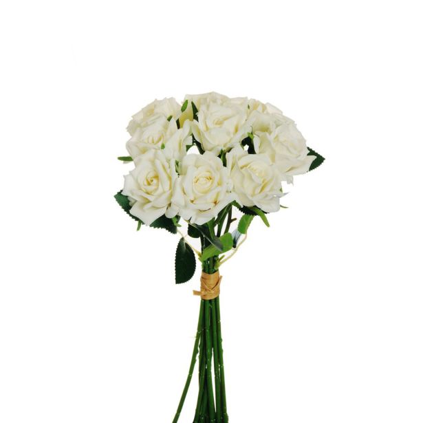 UMETNO CVETJE EVERGREENS VRTNICA V ŠOPKU KREM 37 CM