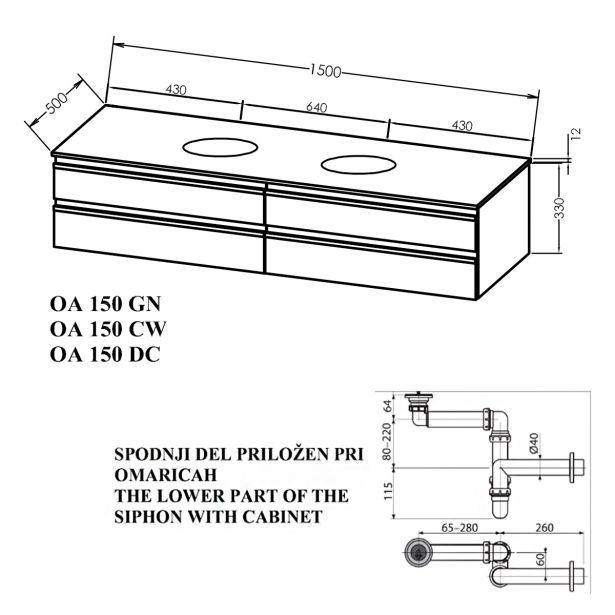 UMIVALNIŠKA ENOTA KOLPA SAN OA 150 CW ALEXIS BREZ UMIVALNIKA