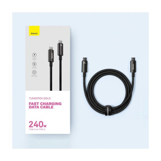 BASEUS PODATKOVNI KABEL CAWJ040201 TUNGSTEN GOLD QC TYPE C NA TYPE C 240W 3M - ČRN