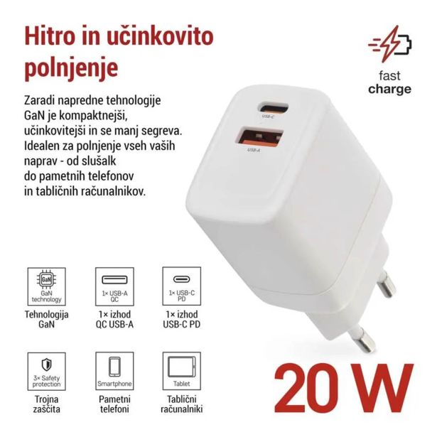 USB RAZDELILEC (HUB) EMOS GAN PD 20 W MAX V02G20