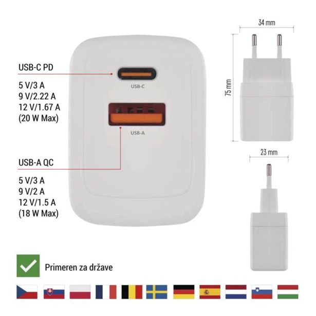 USB RAZDELILEC (HUB) EMOS GAN PD 20 W MAX V02G20