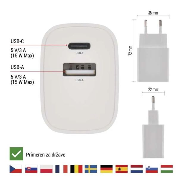 USB RAZDELILEC (HUB) EMOS USB POLNILEC BASIC 15 W V02B15