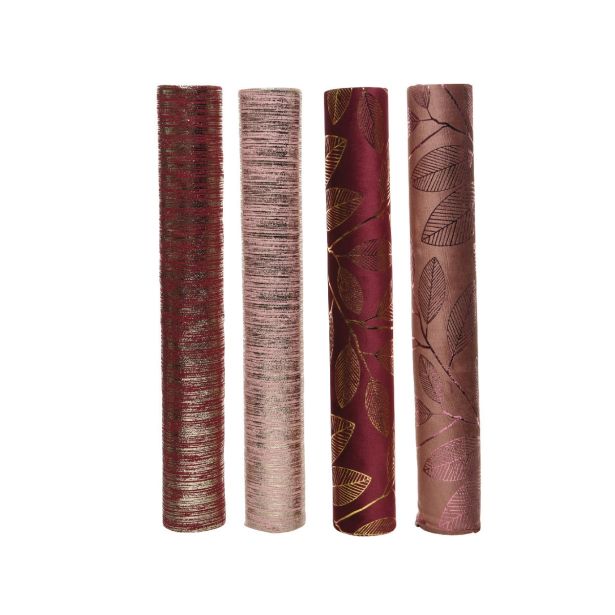 NAMIZNI TEKAČ V ROLI RDEČ, ROZA ŽAMET Z MOTIVOM, 35X200 CM