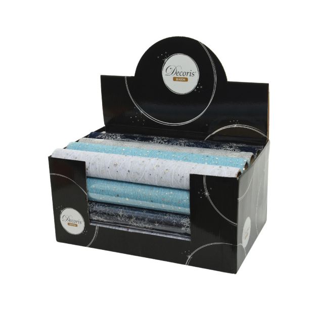 NAMIZNI TEKAČ V ROLI Z BLEŠČICAMI BEL SREBRN, MODER, 35X200 CM