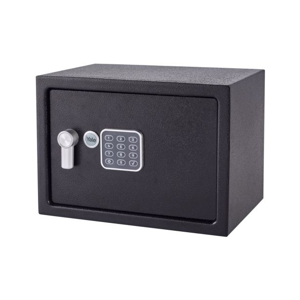 YALE TREZOR VALUE MEDIUM; VXŠXD 250X350X250 MM, 8,3 KG, 16,3 L,  Z ELEKTRONSKA KLJUČAVNICA IN DVEMA KLJUČEMA, ČRNI.