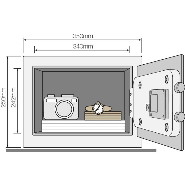 YALE TREZOR VALUE MEDIUM; VXŠXD 250X350X250 MM, 8,3 KG, 16,3 L,  Z ELEKTRONSKA KLJUČAVNICA IN DVEMA KLJUČEMA, ČRNI.