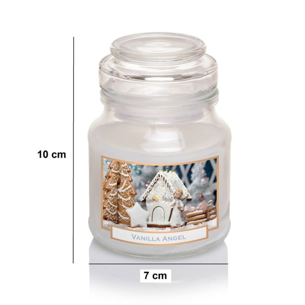 SVEČA V KOZARCU MULLER VANILIJA ANGEL S POKROVOM