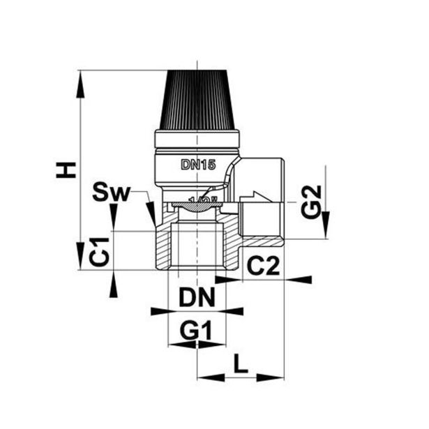 VARNOSTNI VENTIL KOVINA VV 612 3BAR 12.7 MM(1/2)-19 MM(3/4)