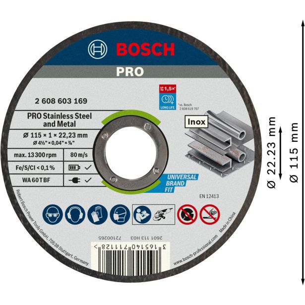 VEČNAMEN. REZALNA PLOŠČA BOSCH 115 X 1 X 22.23 MM