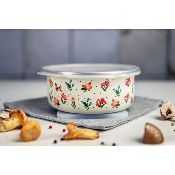 VEČNAMENSKA CILINDRIČNA POSODA ZA SHRANJEVANJE S PLASTIČNIM POKROVOM 16 CM/1,7 L, CVETLIČNE RADOSTI