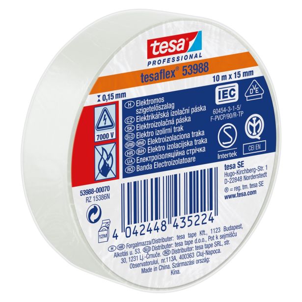 VEČNAMENSKI LEPILNI TRAK TESA ELEKTRO IZOLIRNI TRAK BEL 10MX15MM