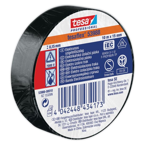 VEČNAMENSKI LEPILNI TRAK TESA ELEKTRO IZOLIRNI TRAK ČRN 10MX15MM