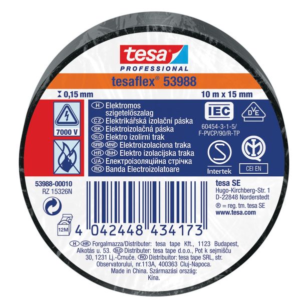 VEČNAMENSKI LEPILNI TRAK TESA ELEKTRO IZOLIRNI TRAK ČRN 10MX15MM