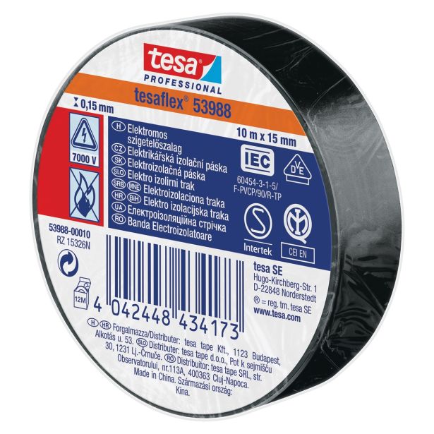 VEČNAMENSKI LEPILNI TRAK TESA ELEKTRO IZOLIRNI TRAK ČRN 10MX15MM