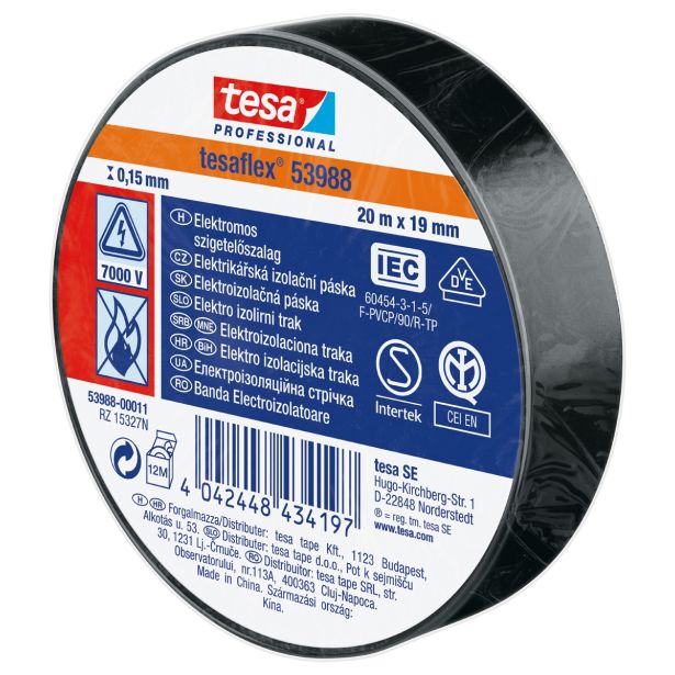 VEČNAMENSKI LEPILNI TRAK TESA ELEKTRO IZOLIRNI TRAK ČRN 20MX19MM