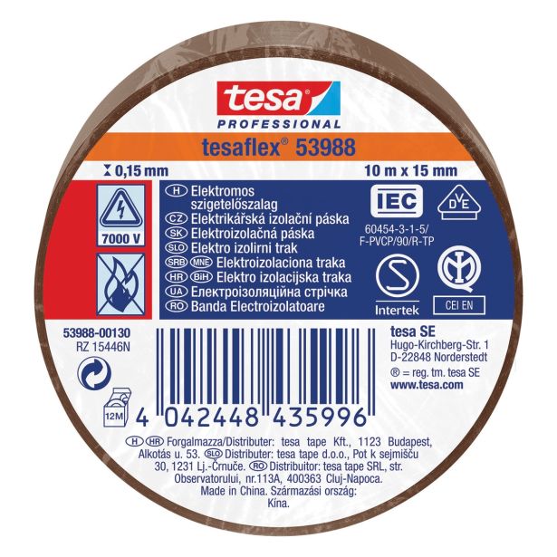 VEČNAMENSKI LEPILNI TRAK TESA ELEKTRO IZOLIRNI TRAK RJAV 10MX15MM