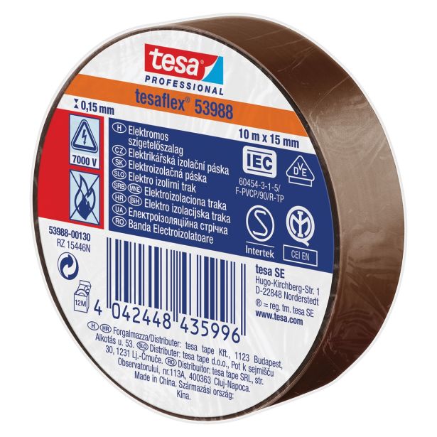 VEČNAMENSKI LEPILNI TRAK TESA ELEKTRO IZOLIRNI TRAK RJAV 10MX15MM