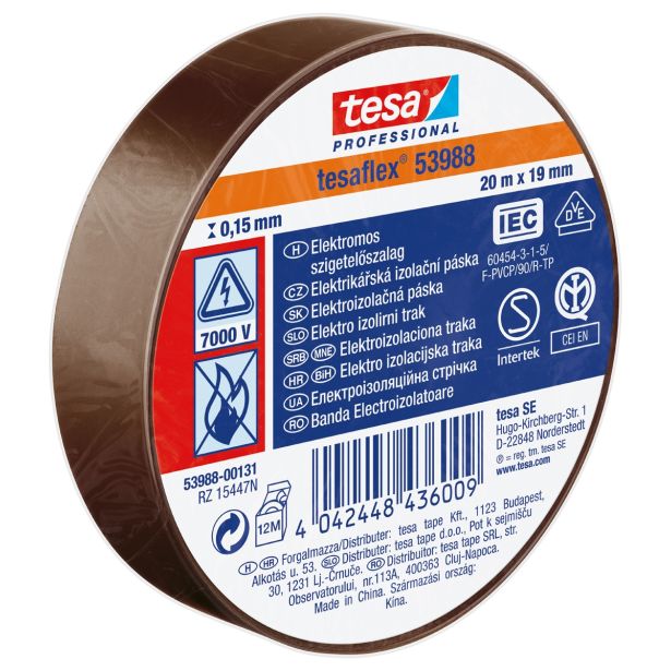 VEČNAMENSKI LEPILNI TRAK TESA ELEKTRO IZOLIRNI TRAK RJAV 20MX19MM