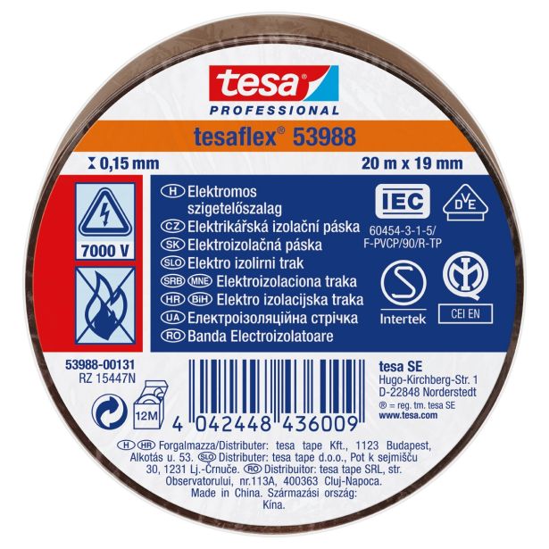 VEČNAMENSKI LEPILNI TRAK TESA ELEKTRO IZOLIRNI TRAK RJAV 20MX19MM