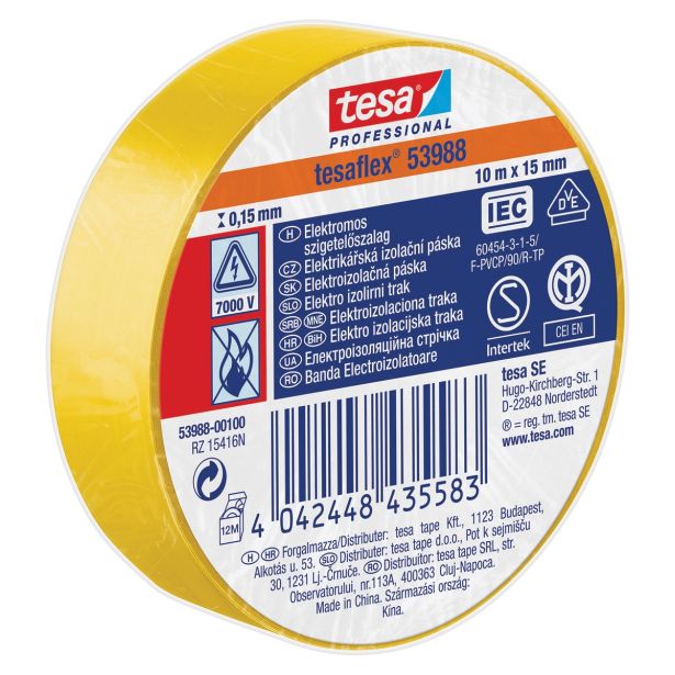 VEČNAMENSKI LEPILNI TRAK TESA ELEKTRO IZOLIRNI TRAK RUMEN 10MX15MM
