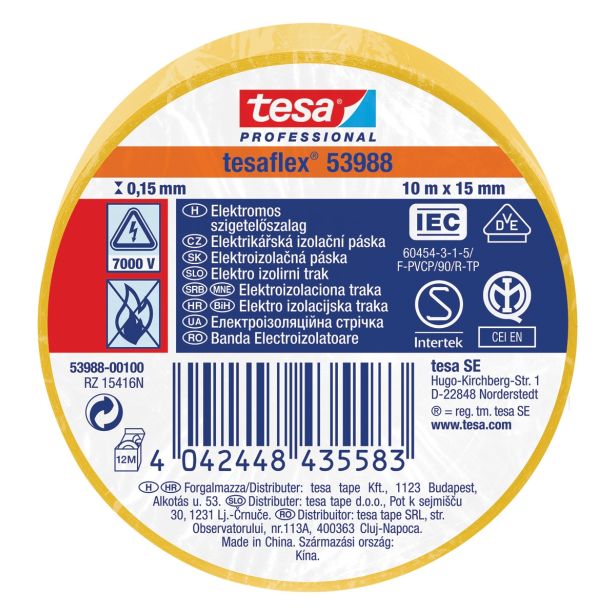VEČNAMENSKI LEPILNI TRAK TESA ELEKTRO IZOLIRNI TRAK RUMEN 10MX15MM