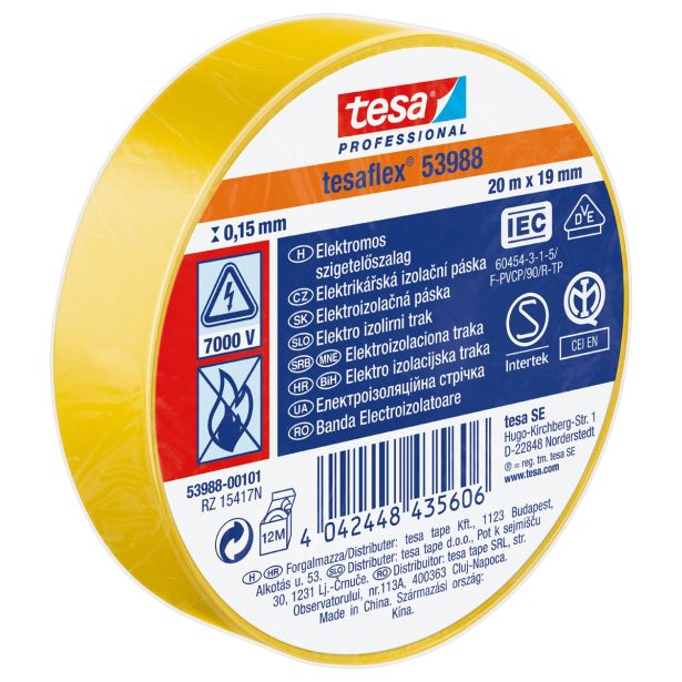 VEČNAMENSKI LEPILNI TRAK TESA ELEKTRO IZOLIRNI TRAK RUMEN 20MX19MM